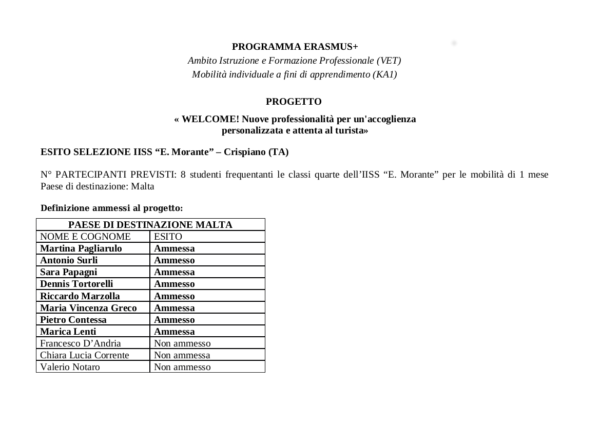 esito selezione Erasmus